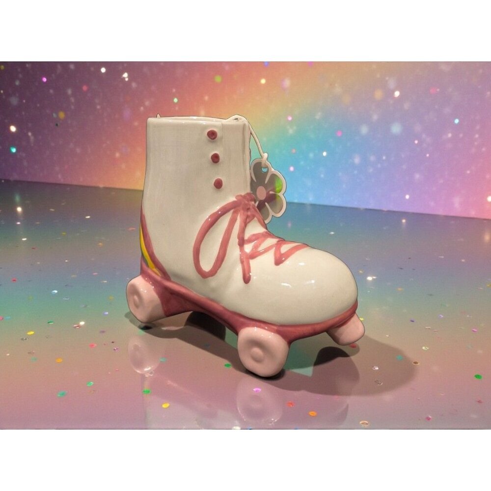 New Ceramic Rainbow Roller Derby Love Groovy Roller Skate Candle Room Decor